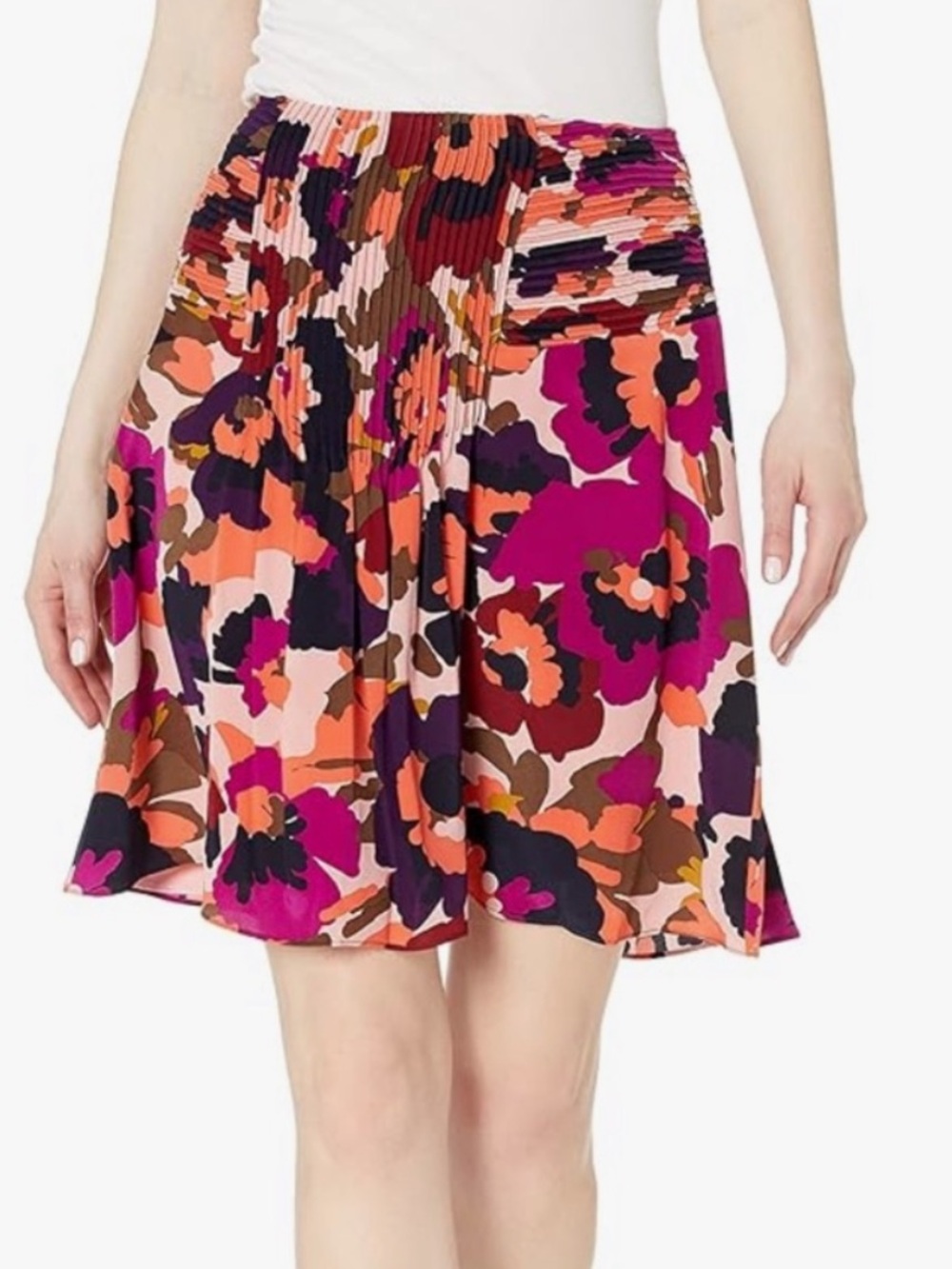Trina Turk Floral Print 100% Silk Ruffle skirt Size s